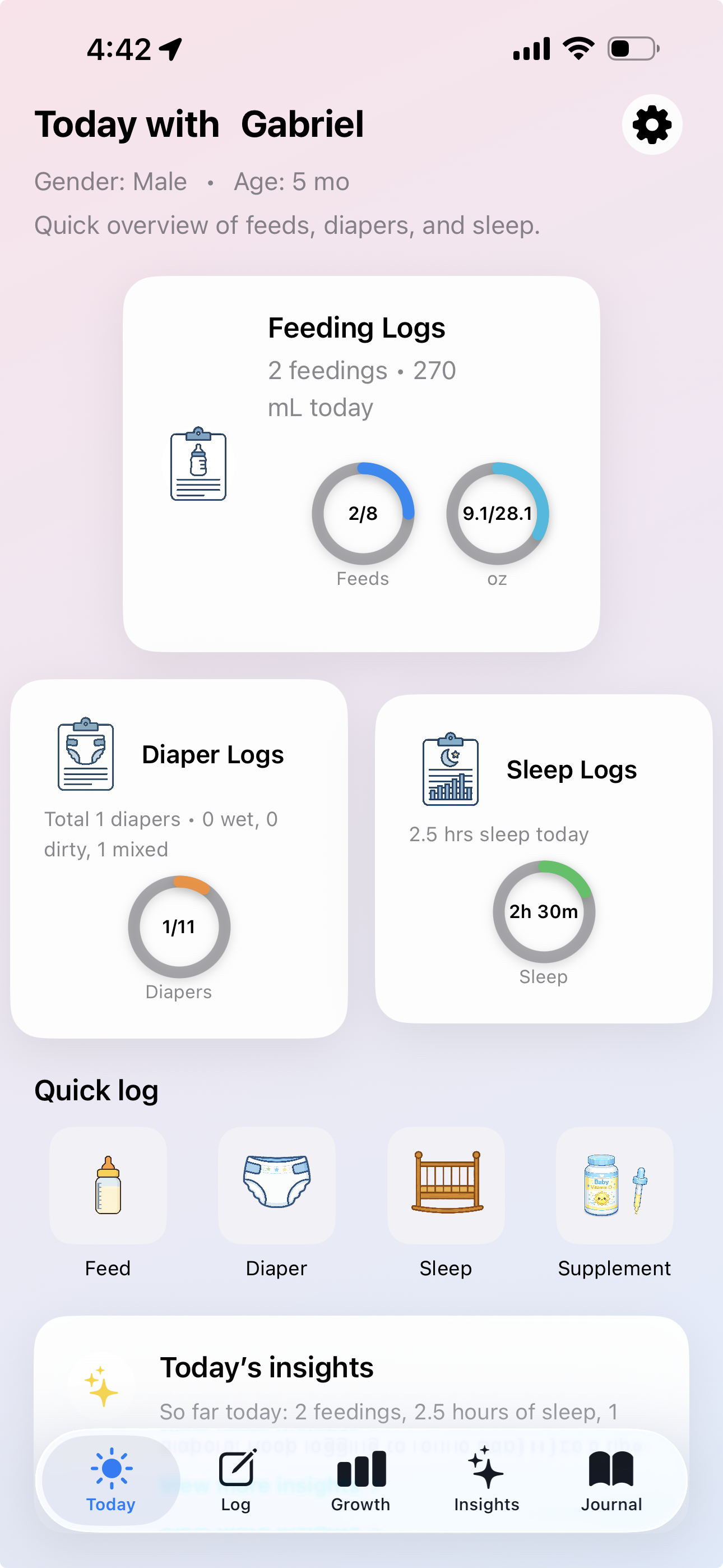 BabyWyze Today screen preview